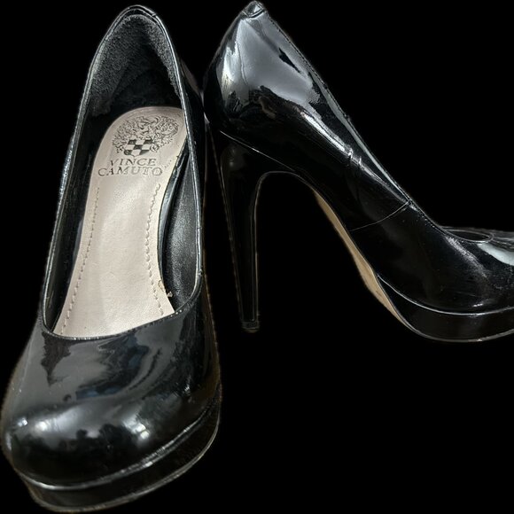 Black Patent Leather Round-Toe Pumps - Picture 1 of 5